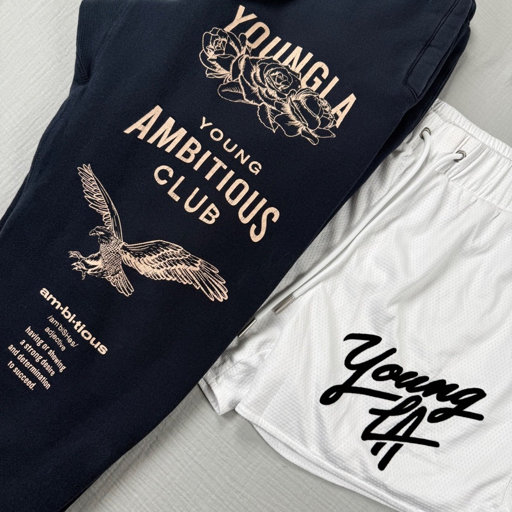 Bundle Young LA‎ Sweatpants Mesh Shorts Womens Sz Large Immortal Jogger Gym